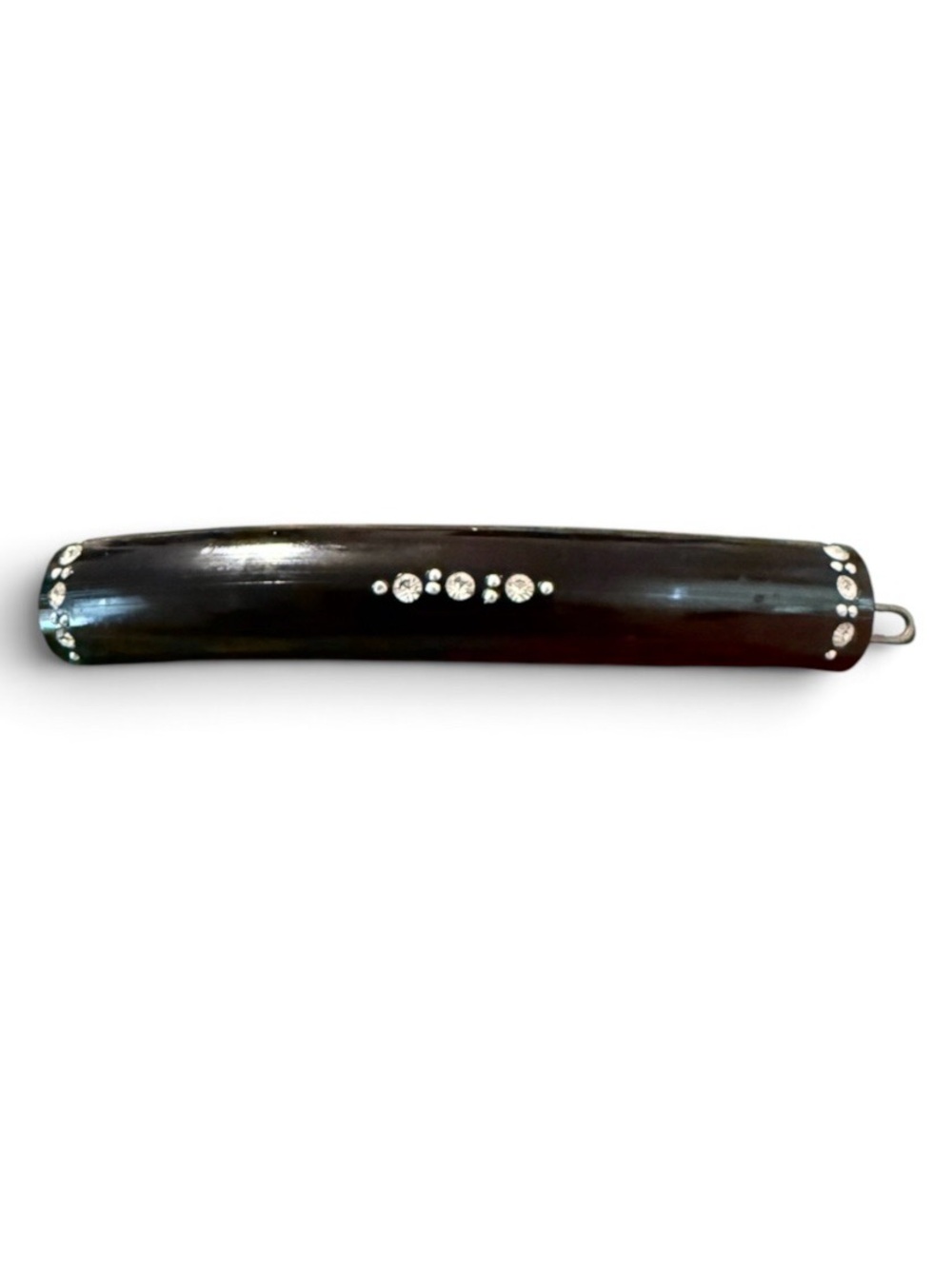 1960’s Glam French Bar Battette in Black with Rhinestones,  Deadstock, 3” Long